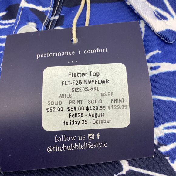 The Bubble Womens Short Sleeve Flutter Polo Golf Tennis Top Blue Size Medium NWT - Picture 6 of 9